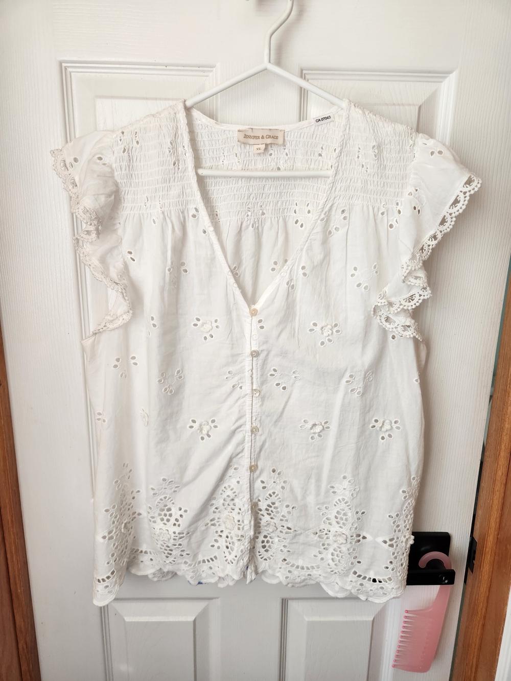 Women’s White Eyelet Button-Front Flutter Sleeve Blouse by J.Crew